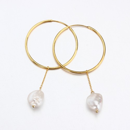 925 sterling silver dangle baroque pearl hoop earrings