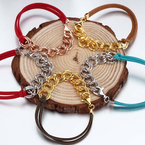 Boho multi color leather cuban link bracelet