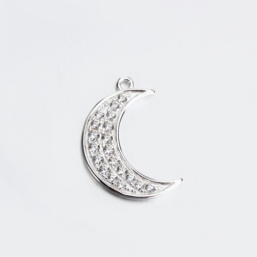 Sterling silver cz pave crescent moon charm