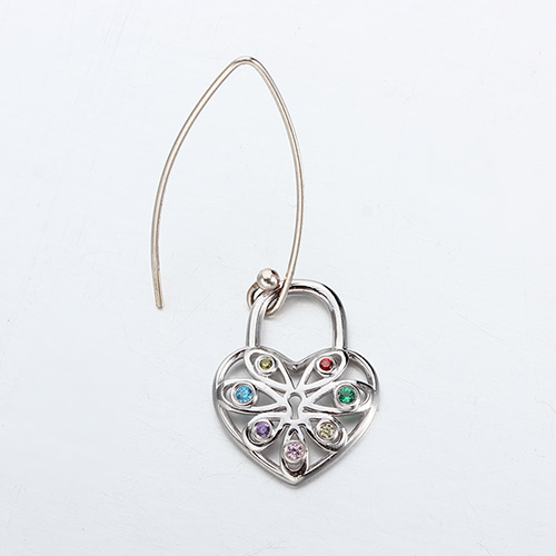 925 silver multi color chakra stone heart lock earrings