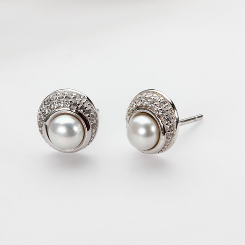 925 sterling silver cz pave pearl stud earrings