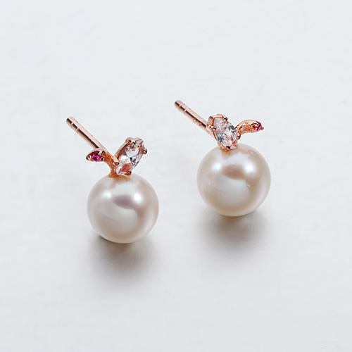 Fresh water pearl silver cz fruit stud earrings