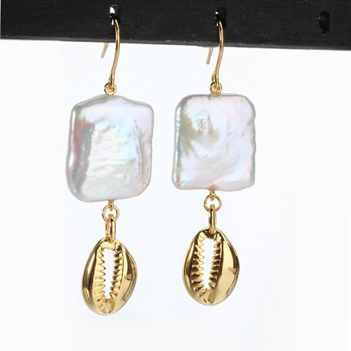 925 sterling silver baroque pearl shell hook earrings