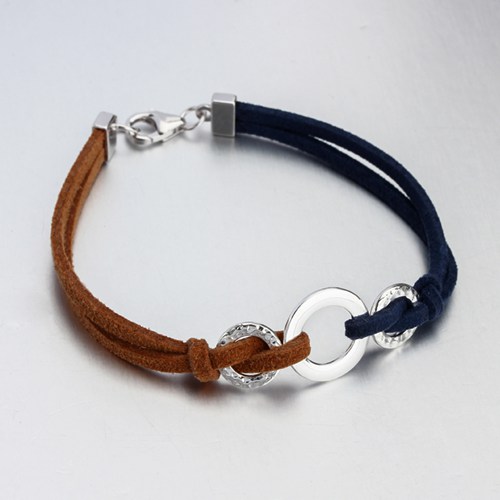 Two Color Leather cord Sterling Silver Hammer Ring Bracelet