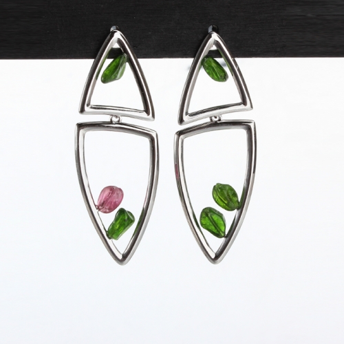 Renfook 925 sterling silver triangle fashionable and elegant gemstone earring