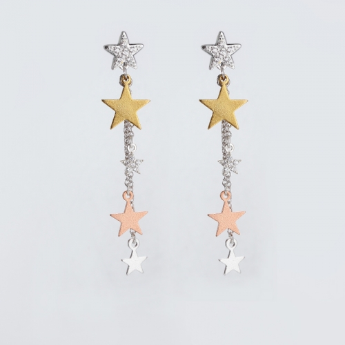 Renfook 925 sterling  silver five different size stars stud earring