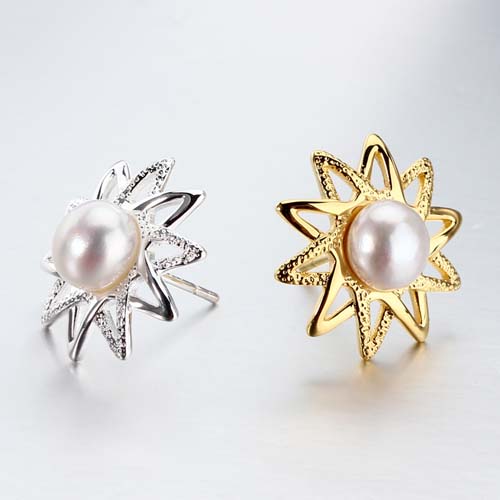 Sterling silver pearl sun stud earrings