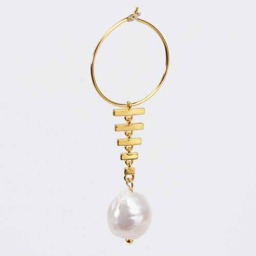 Renfook 925 sterling silver line-shaped baroque pearl earrings