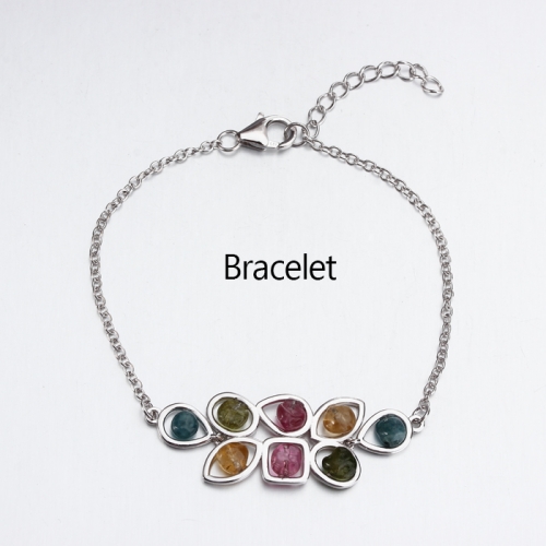 Renfook 925 sterling silver different color gemstones bracelet