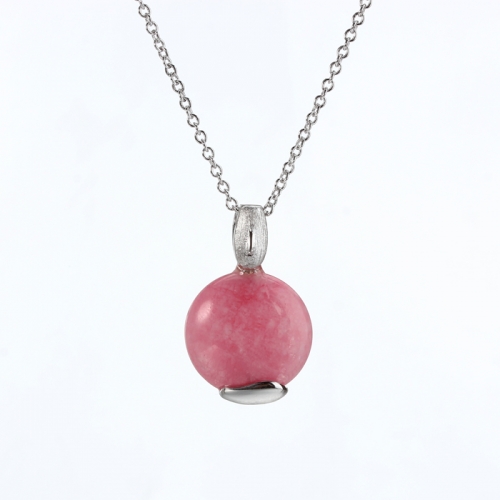 Renfook 925 sterling silver pink agate pendant