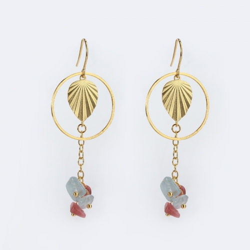 Renfook 925 sterling silver color gemstone leaf earrings