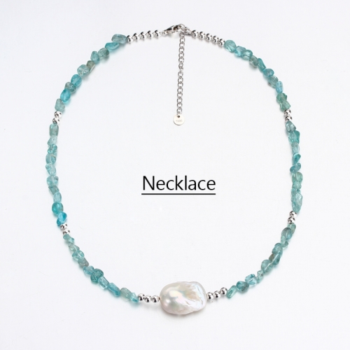 Renfook 925 sterling silver pearl and gemstone necklace