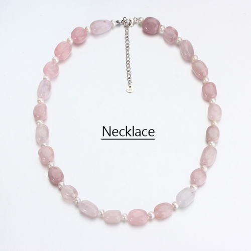 Renfook 925 sterling silver pearl and rose quartz necklace