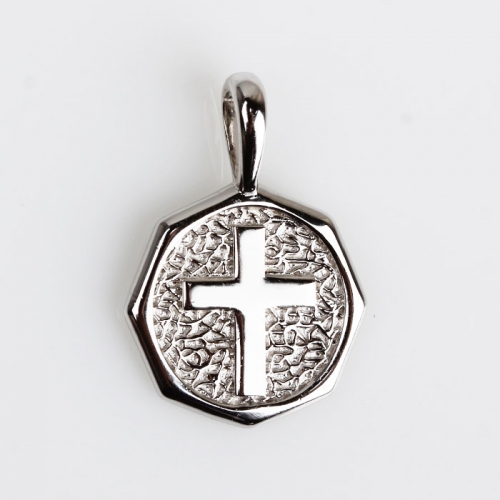 Renfook 925 sterling silver 8 side hammer surface coin pendant
