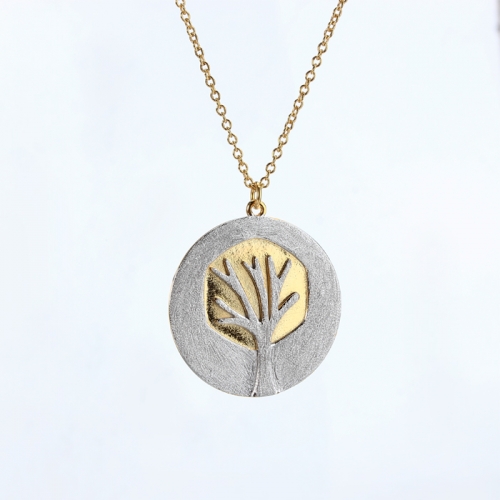 Renfook 925 sterling silver two tone plated life tree necklaces