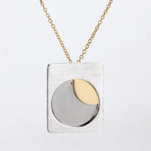 Renfook 925 sterling silver two tone plated moon engraved necklaces