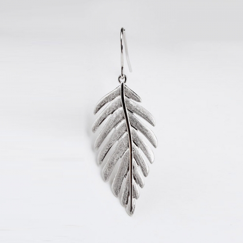 Renfook 925 sterling silver leaf hook earings -shiny and brushed surface
