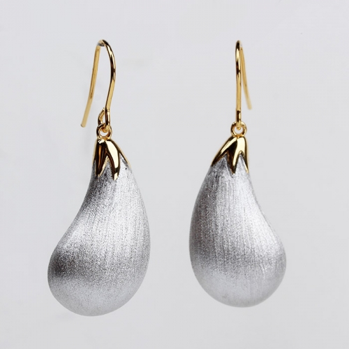 Renfook 925 sterling silver brushed eggplant hook earrings