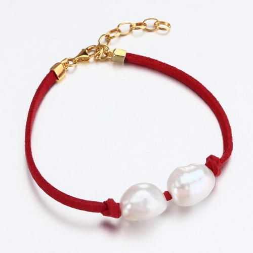 Renfook jewelry leather cord 925 sterling silver baroque pearl bracelet