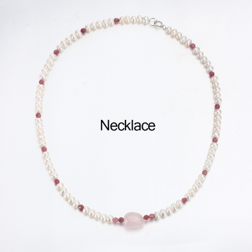 Renfook 925 sterling silver pearl and rhodochrosite necklace women jewelry