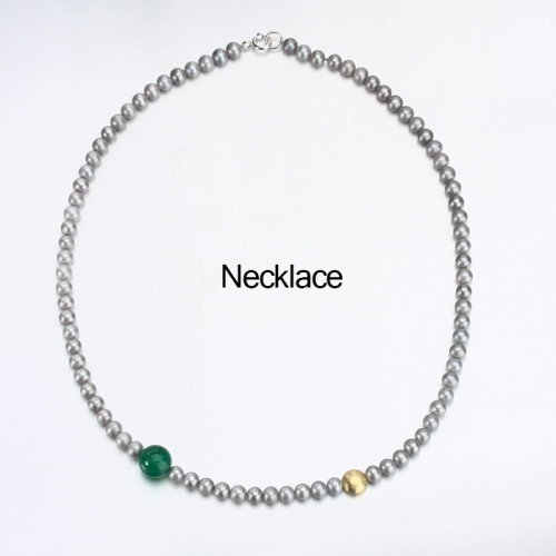 Renfook 925 sterling silver grey pearl and green chalcedony necklace jewelry