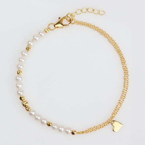 Renfook 925 sterling silver pearl bead and heart bracelet jewelry women