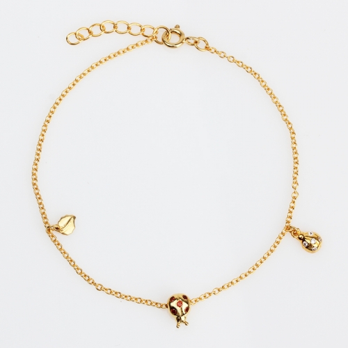 Renfook 925 sterling silver freshwater pearl ladybird bracelet jewelry
