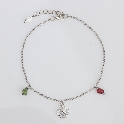 Renfook 925 sterling silver tourmaline flower charm bracelet women jewelry