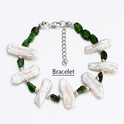 Renfook 925 sterling silver pearl and diopside bracelet women jewelry