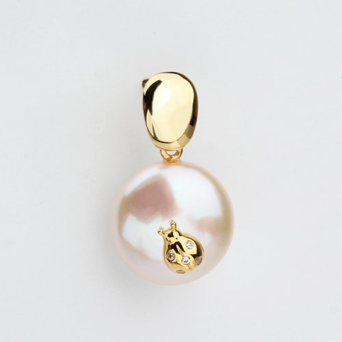 Renfook 925 sterling silver baroque pearl ladybug ear stud