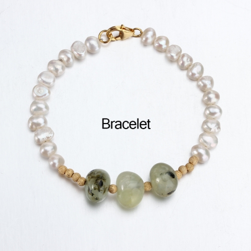 Renfook 925 sterling silver pearl and prehnite bracelet