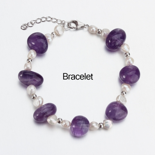 Renfook 925 sterling silver pearl and purple stone bracelet