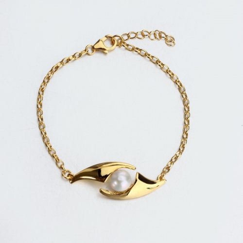Renfook 925 sterling silver nordic style  pearl bracelet for women