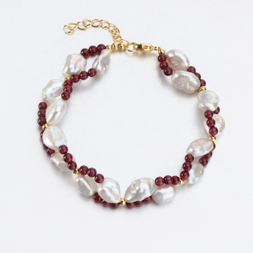 Renfook 925 sterling silver gemstone pearl bracelet for women