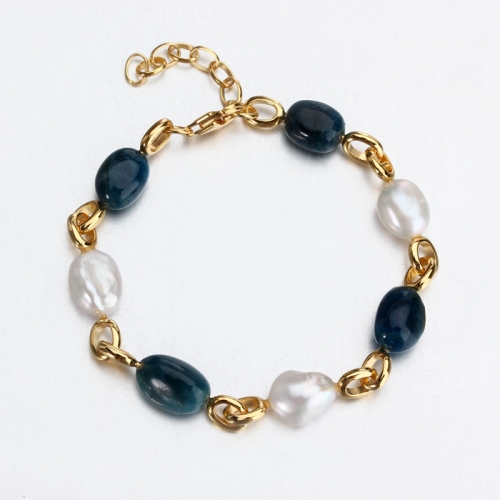 Renfook 925 sterling silver apatite pearl bracelet for women