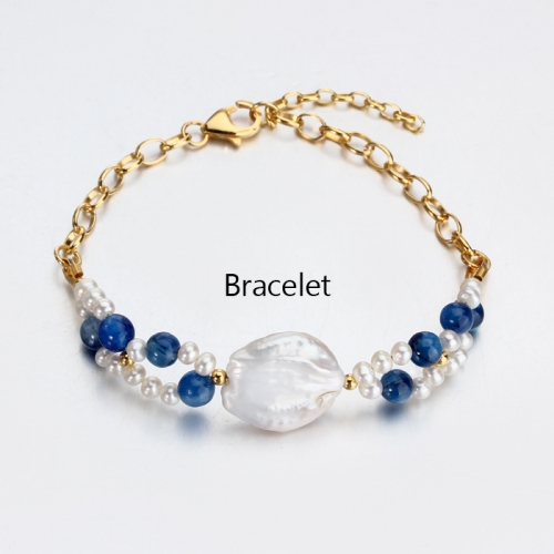 Renfook 925 sterling silver blue beads and pearl bracelet for women
