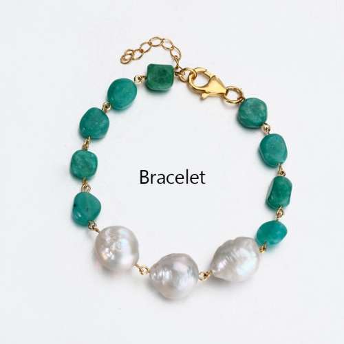 Renfook 925 sterling silver Tianhe Stone and pearl bracelet for women