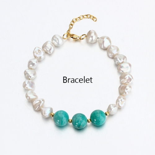 Renfook 925 sterling silver Tianhe Stone and pearl bracelet for women