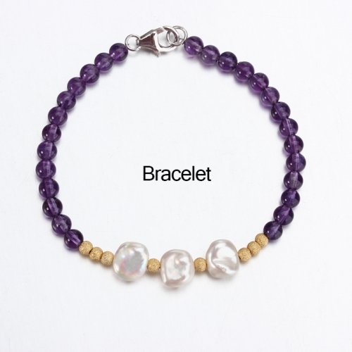 Renfook 925 sterling silver pearl and amethyst bracelet for women