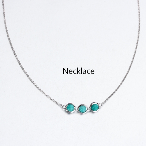 Renfook 925 sterling silver amazonite stone necklace for women
