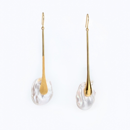 Renfook 925 sterling silver polished or brushed effect baroque pearl earring hook