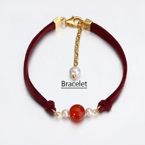 Renfook 925 sterling silver Red Agate and pearl bracelet for women