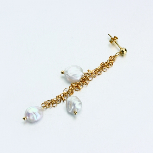 Renfook 925 sterling silver baroque pearl chain earrings for women