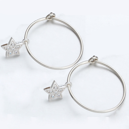 Renfook 925 sterling silver hoop with star charm jewelry earrings