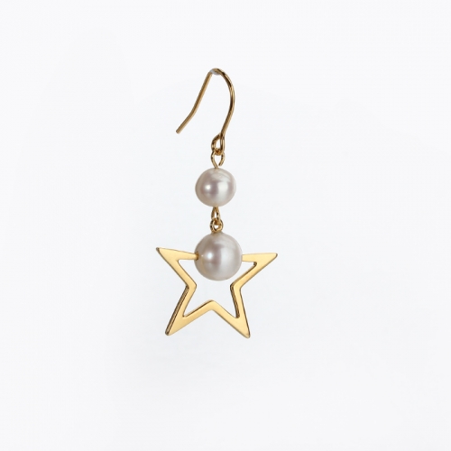 Renfook 925 sterling silver freshwater pearl star charm earrings for women