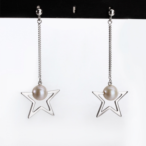 Renfook 925 sterling silver freshwater pearl star earrings for women