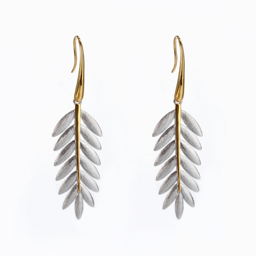Renfook 925 sterling silver leaf gold plated earings for women