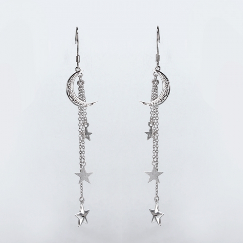 Renfook 925 sterling silver cubic zirconia moon and star earrings for women