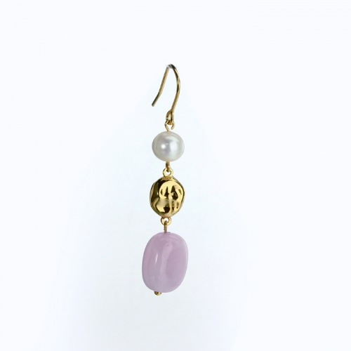 Renfook 925 sterling silver pearl and rose quartz hook earring for women