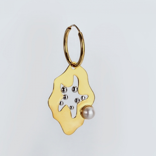 Renfook 925 sterling silver button pearl Irregular geometric hoop earrings for women